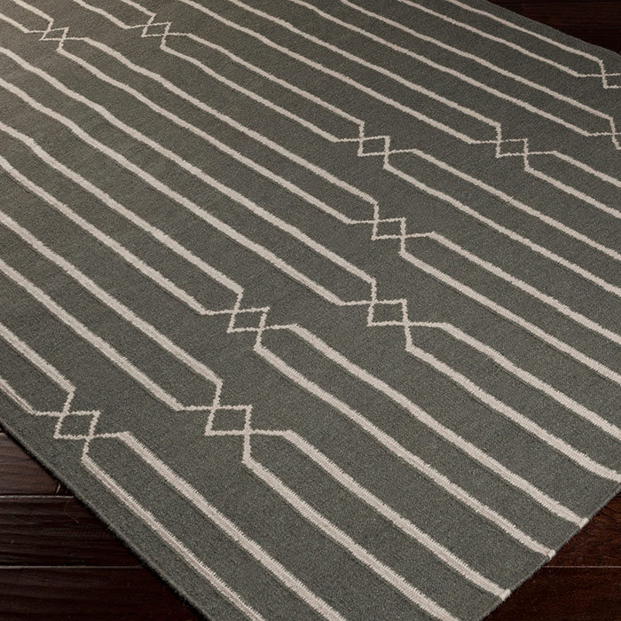 Tapis de zone gris en laine tissé à la main Parsons, Rectangle 8 pi x 11 pi