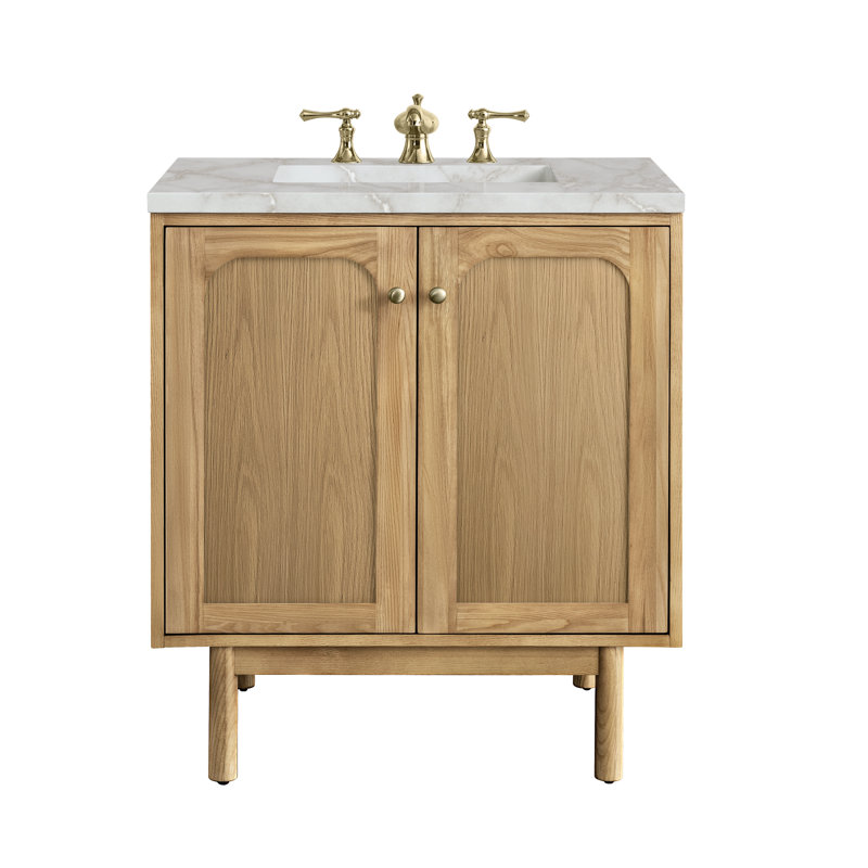 Laurent 30'' Single Bathroom Vanity with Top, Victorian Silver, 8" Widespread, Light Natural Oak