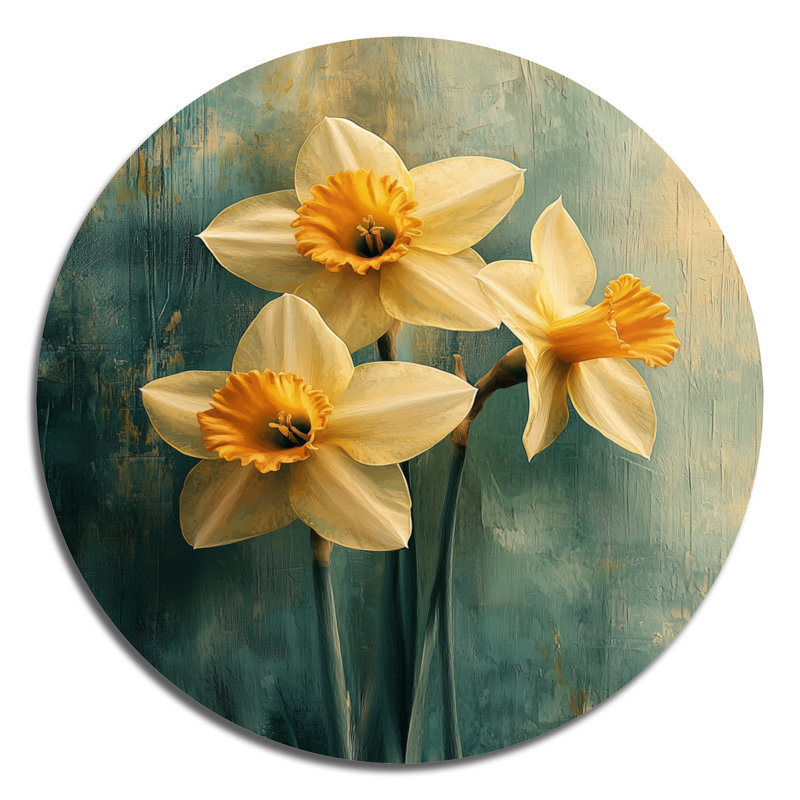«Daffodil Radiance In Pastels Impressionist I» - Jonquilles rondes, impression sur métal, H 23 po x l 23 po