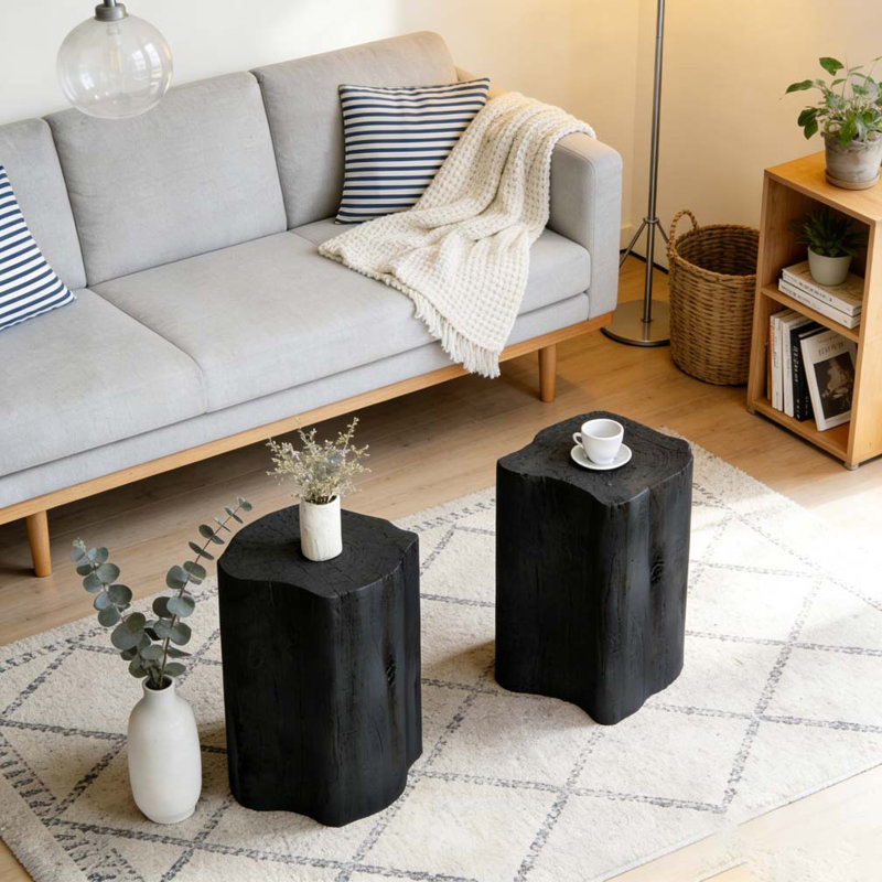 2-in-1 Irregular End Table, Black