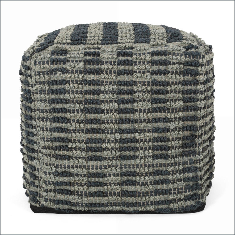 Ottoman Square Pouf for Living Room/Bedroom | Teal Blue Fabric, Teal Striped