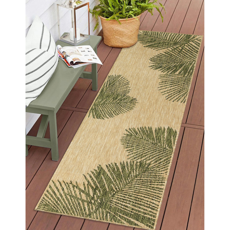 Tapis floral intérieur / extérieur Ashwin, Tapis de couloir : 1 pi 11 po x 7 pi 6 po