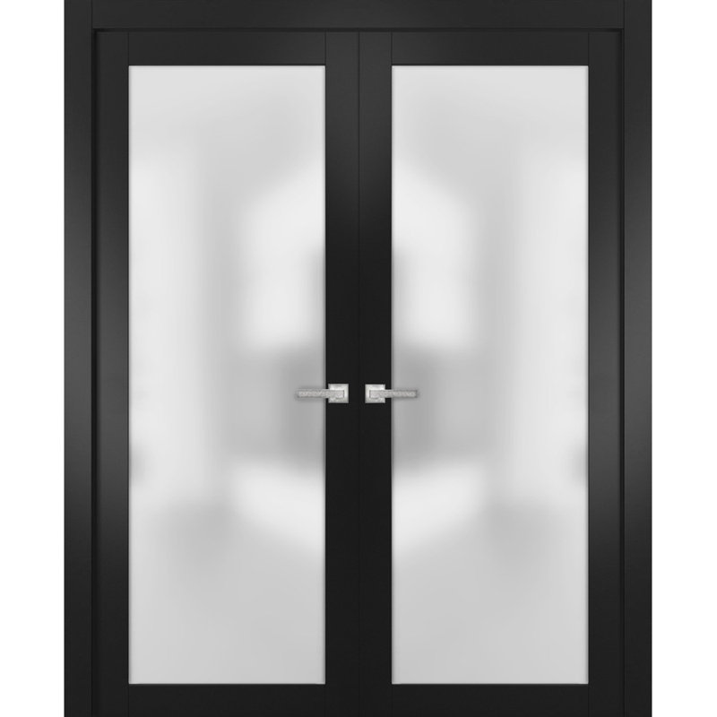 Portes standard en verre givré Planum, 56 po x 96 po, Noir mat
