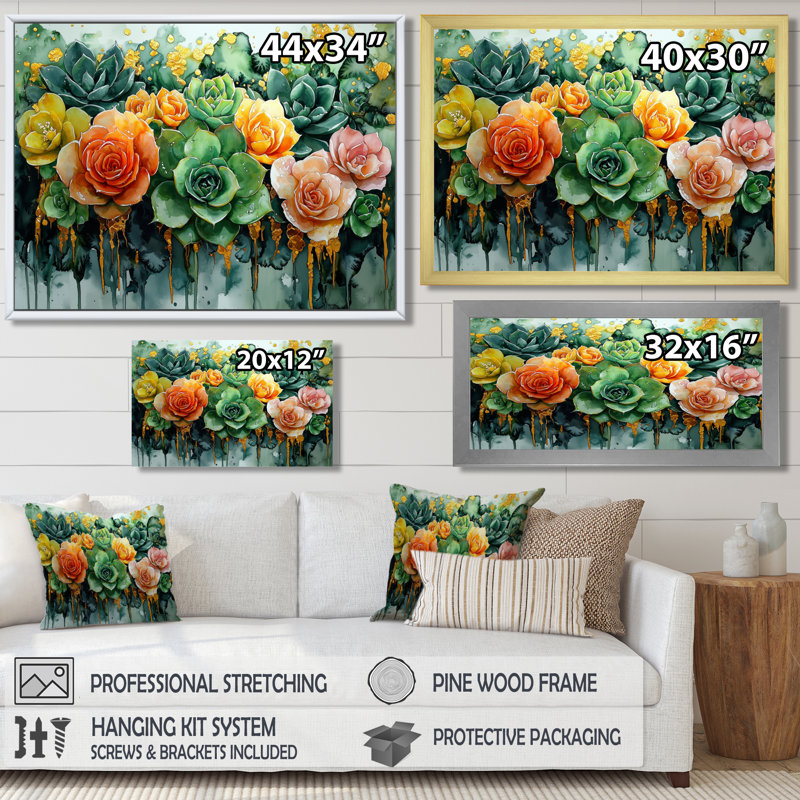 Spring Symphony Garden Of Echeveria Elegans Succulent III - Floral Wall Art, Single Picture Framed Print, Black