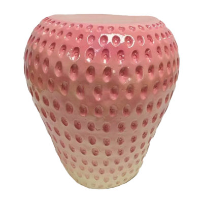 13.4" Oversized Resin Strawberry Stool, Multi‑Purpose Side Table & Plant Stand, Pink