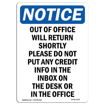 Out of Office Will Return Shortly Sign