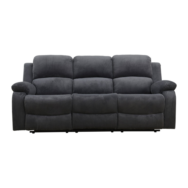 79" Premium Fabric Reclining Living Room Sofa With Drop Down Table And Cup Holders, Dark Gray