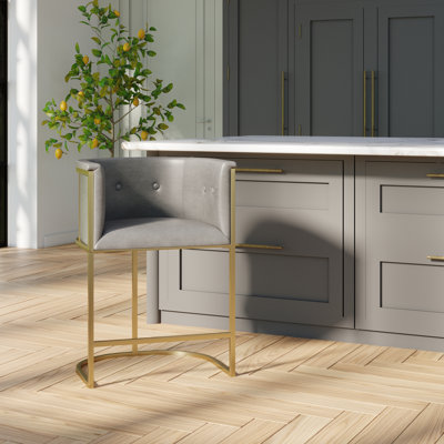 Manhattan 26 po Tabouret de comptoir - Similicuir brun tabac avec base en laiton