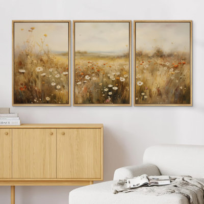 Wildflowers " Wildflower Meadow Pastoral Floral Botanical Country Rustic Vintage Ultra Artwork Decor " 3 Piece Art Print