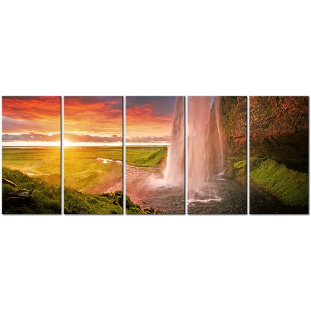 Seljalandsfoss Wasserfall I' Fotografie Mehrteiliges Bild auf verpackter Leinwand