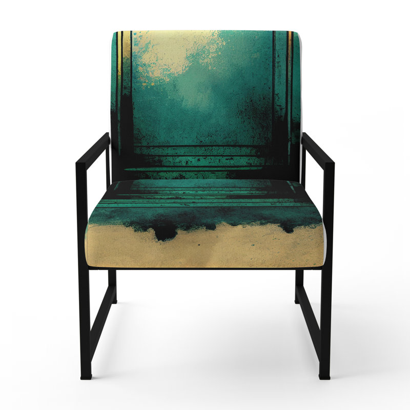 Impermanence Japanese Vintage Art I - Upholstered Contemporary Arm Chair, Geometric Abstract Accent Chair, Black