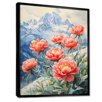 Ginna Peonies And Summer Peaks Mountain I - Peonies Framed Canvas Print