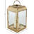 Metal Indoor Outdoor Gold Candle Lantern with Pebbled Glass