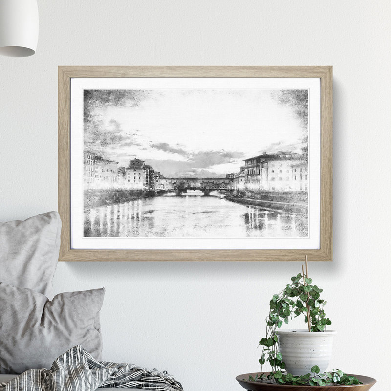Ponte Vecchio Bridge in Florence Italy - Framed Print, 62cm H x 87cm W x 2cm D, Oak Framed