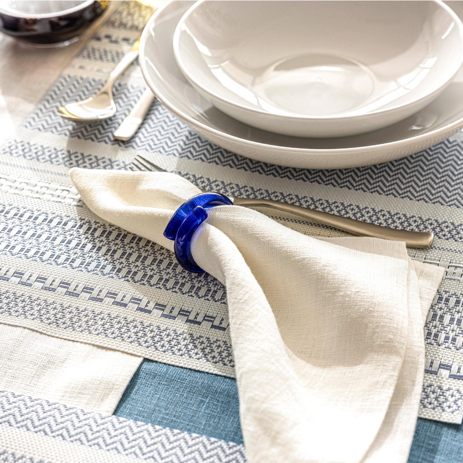 Over and Back Glass Napkin Rings, Blue