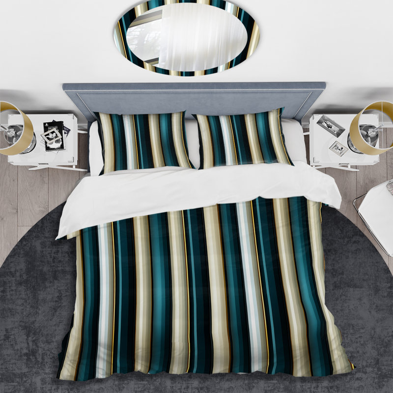 Ensemble de housse de couette à rayures Teal And Gold Elegant Striped Pattern I