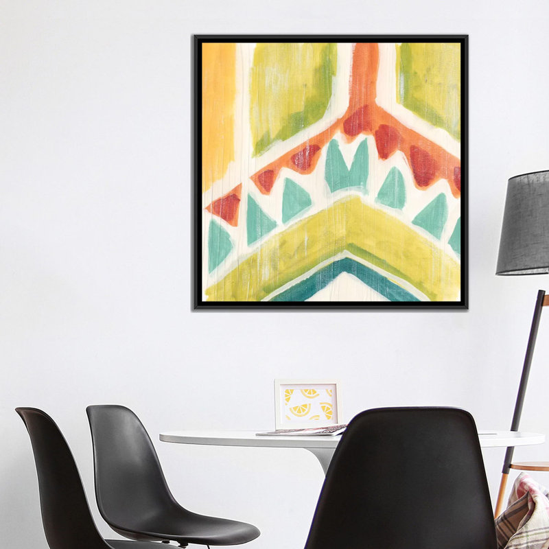 «Textile Kaleidoscope IV», reproduction sur toile, H 18 po x l 18 po x P 1,5 po, Toile encadrée noire, Pas de tapis