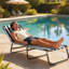Chaise longue de plage pliante portative, chaise longue de camping réglable à 5 positions pour l'extérieur, aucun assemblage requis-468206419
