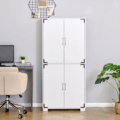 Armoire de rangement, industrielle, 4 portes, garde-manger avec armoire et tablettes, autoportante