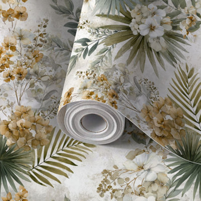 Papier peint auto-adhésif et amovible à motif de papier peint botanique tropical rétro 24 po x 118 po (60 x 300 cm)