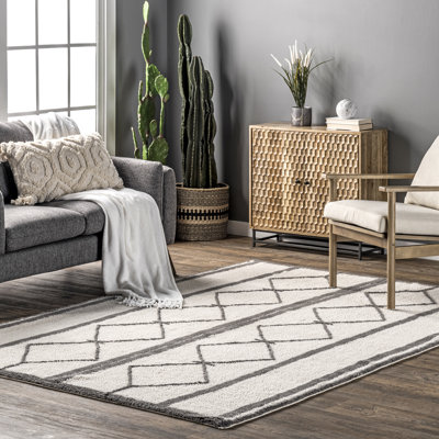 Tapis ivoire en laine Hruni
