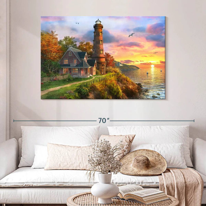 Lilie Seaside Sunset Lighthouse, 32" H x 48" W