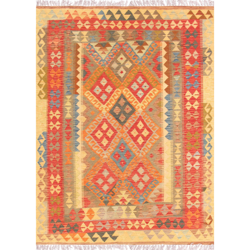 Canvello Kilim Hand-Woven Lamb's Wool Area Rug- 4'9" X 6'6"