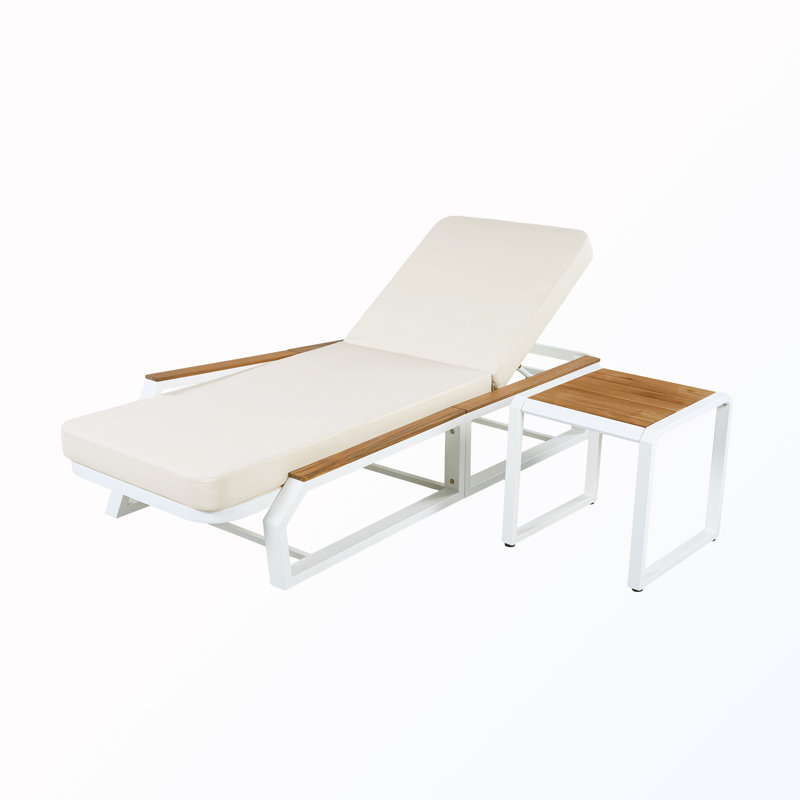 Ensemble de chaise longue d'extérieur réglable à 5 positions avec coussin et table d'appoint