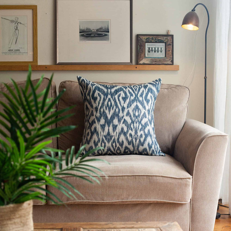 Ikat Blue Cushion, 58x58cm, Feather filled