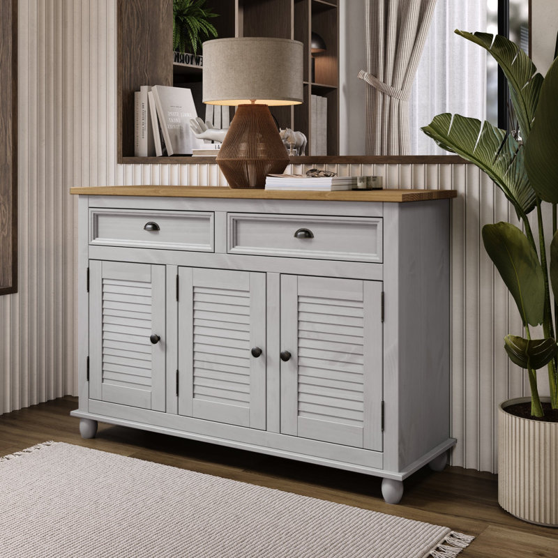  Armoire buffet / buffet en bois massif avec tiroirs et portes de rangement Farmhouse, Buffet / Buffet gris Corona