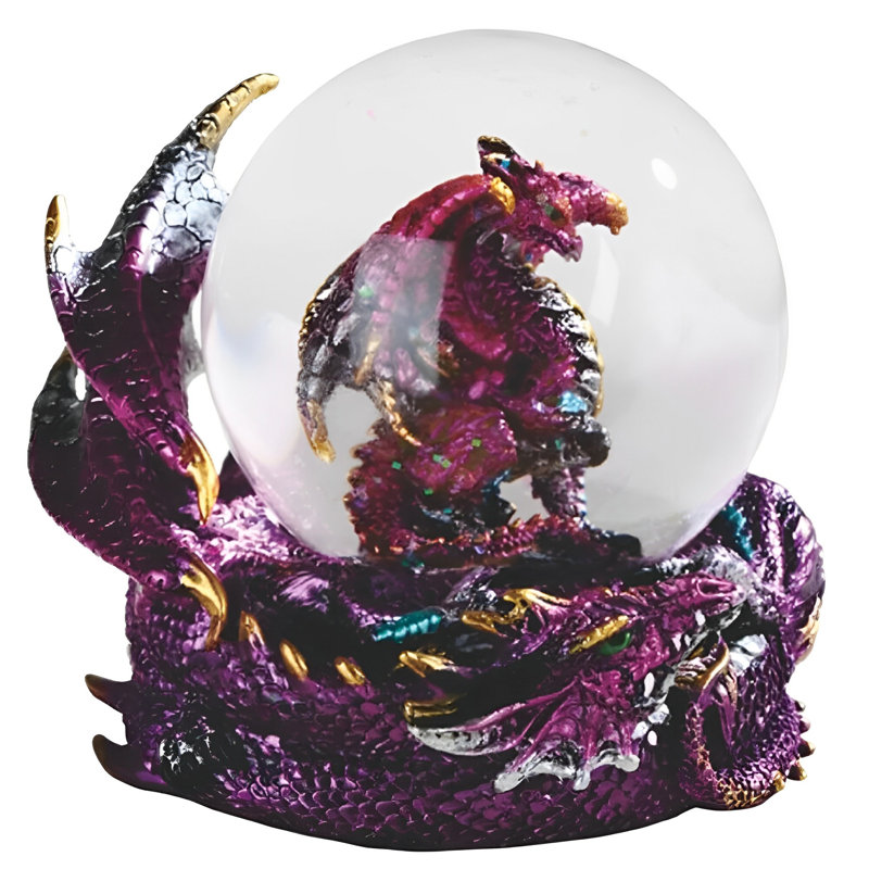 4.25"W Purple Dragon Glitter Snow Globe