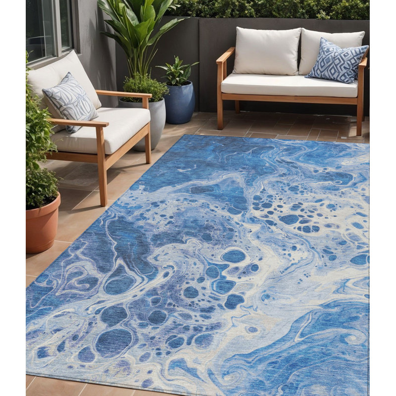 Tapis extérieur lavable abstrait bleu marine 5 pi x 8 pi