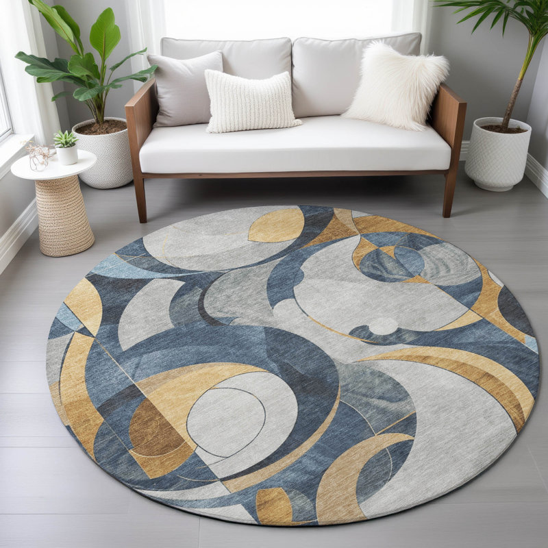 Machine Washable Indoor/Outdoor Kimberlin ACN2175 Geometric Rug, Round 8'