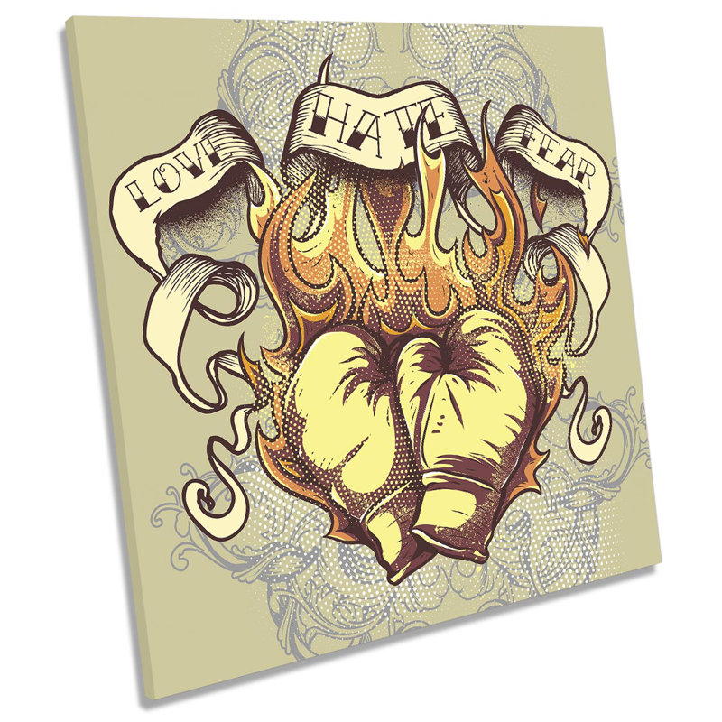 Love Hate Fear Boxing Gloves - Wrapped Canvas Print, 60cm H x 60cm W x 2cm D