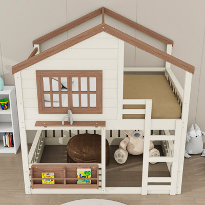 Bunk Bed With Bookshelf And Safety Fencing