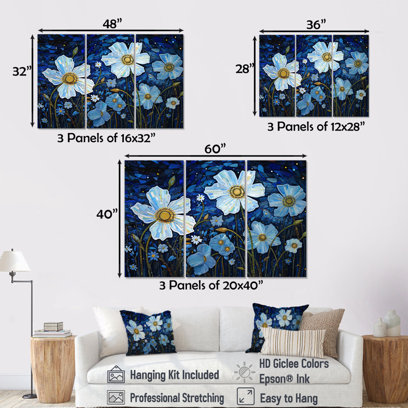 Moonlight Wildflowers Field Dreams - Ensemble d'art sur toile Wildflowers, H 40 po x l 60 po x P 1 po