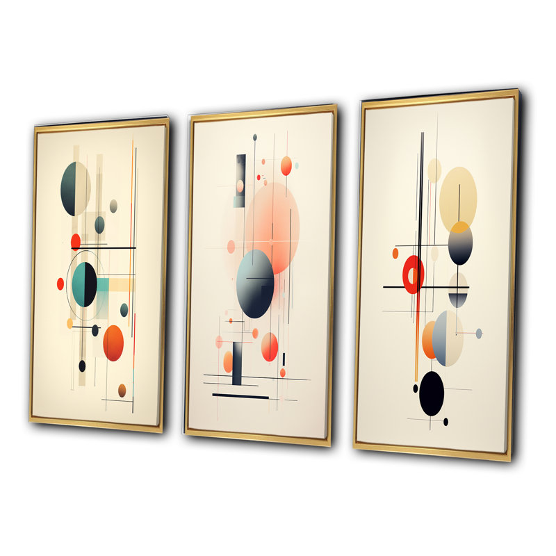 «Distant Desire Of The Knowing Vintage Abstract I», 3 pièces, Cadre flottant doré, H 28 po x l 36 po