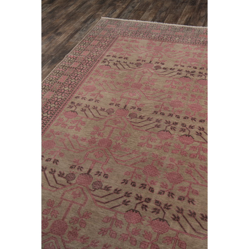 Banaras Hand Knotted Wool Oriental Area Rug in Brown, Rectangle 7'6" x 9'6"