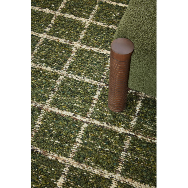 Wool Geometric Area Rug in Green, Rectangle 4'7" x 6'7"
