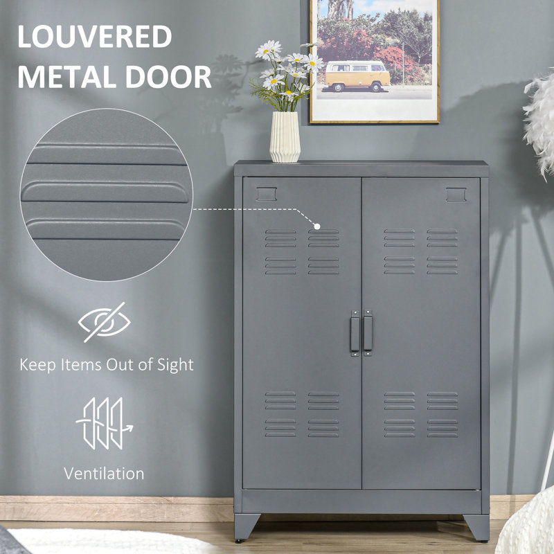 Classeur en métal gris, équipé de 3 tablettes pour classeur industriel