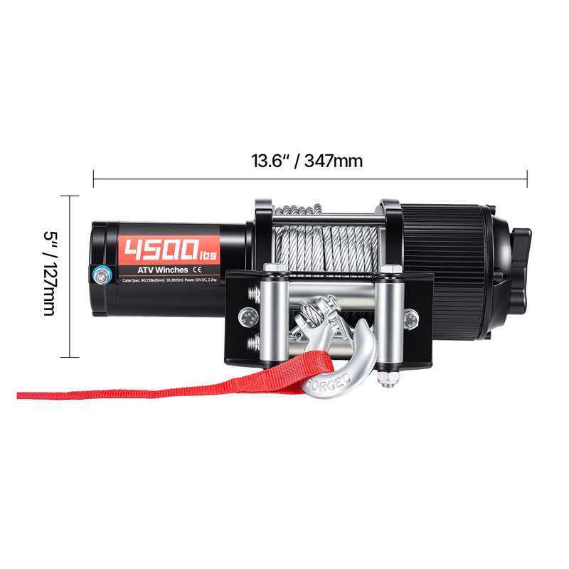 Treuil électrique de 4500 lb avec câble en acier, système de récupération de VTT / UTV 12V DC, télécommande sans fil et câblée, imperméable IP54, cordon roulant inclus