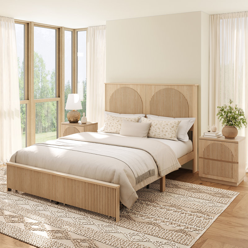 Ensemble de chambre à coucher 3 pièces, Grand lit, Trois pièces : lit et deux tables de chevet