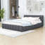 Grand lit plateforme tapissier avec tête de lit, lattes de bois et tiroirs de rangement-1540054004