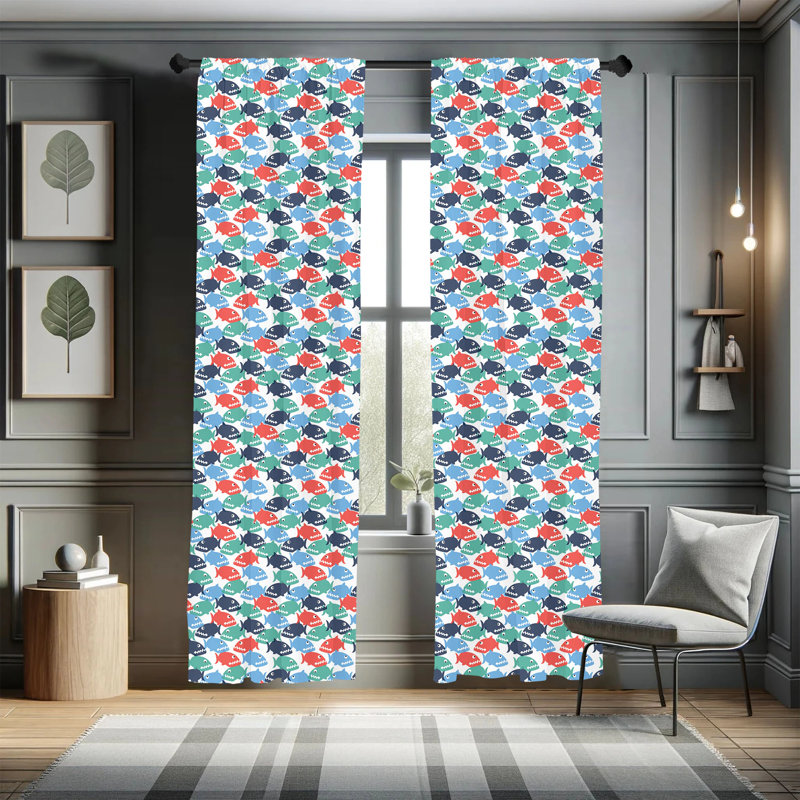 Colorful Cartoon Fish Semi-Sheer Rod Pocket Curtains, 28" x 63"