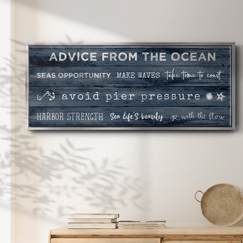 Navy Ocean- Framed Canvas, 24" H x 60" W