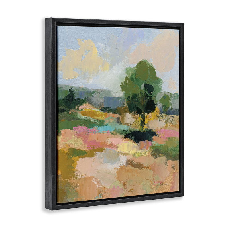 "Lone Tree Abstraction", art mural sur toile flottante par Silvia Vassileva, Cadre flottant noir de jais, H 21 po x l 17 po