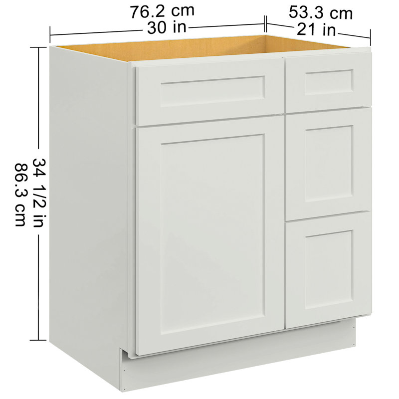 30 po L 34,5 po avec meuble-lavabo en contreplaqué gris - P 21 po avec porte à droite pour lavabo de salle de bain