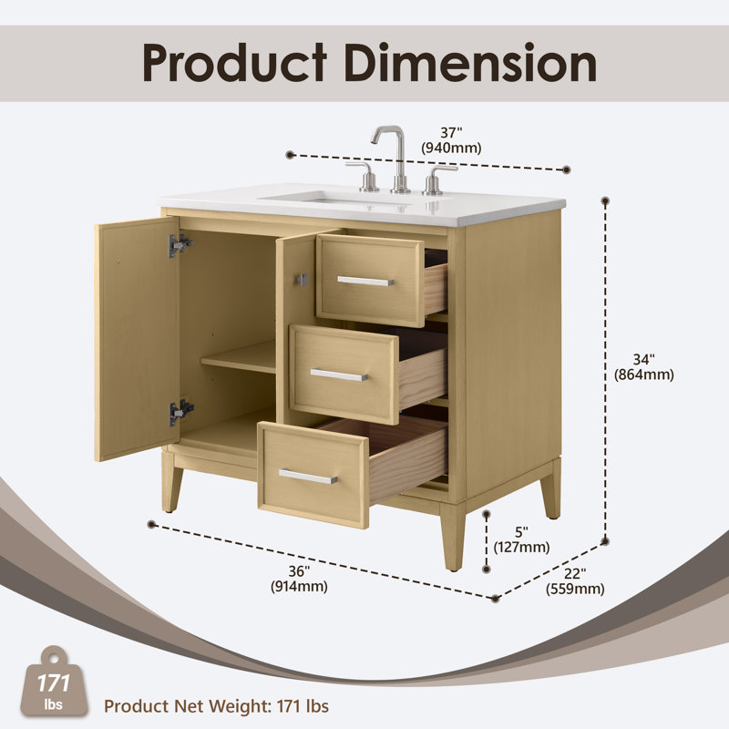 Ensemble de meuble-lavabo simple 36 po, Natural Oak