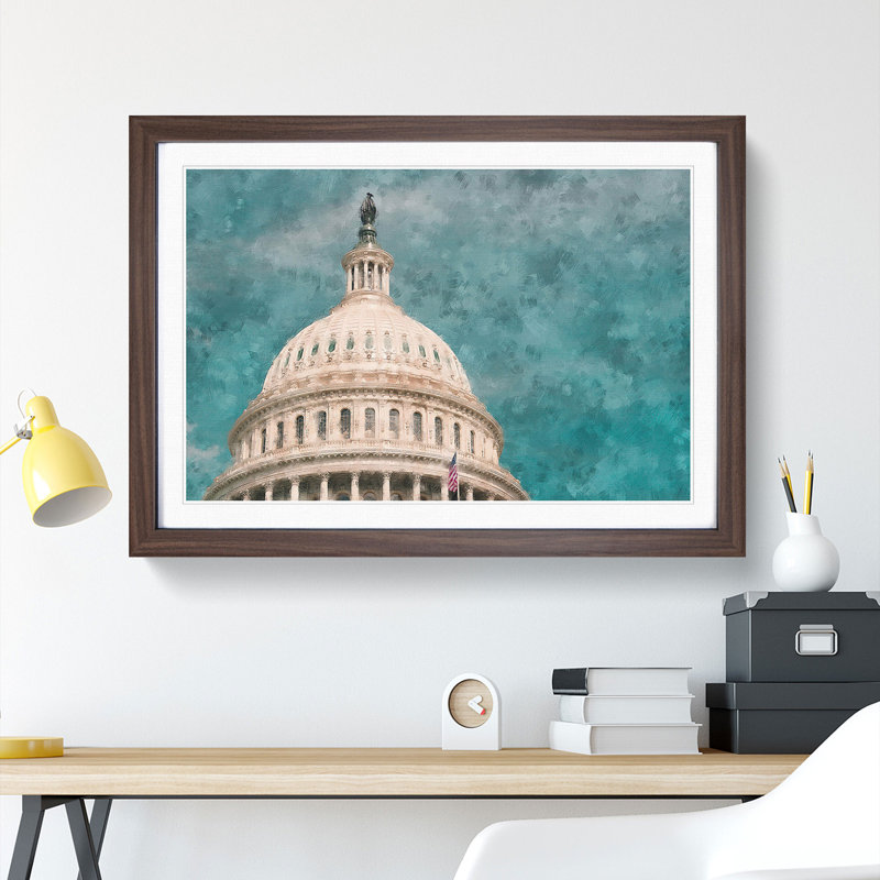 Capitol Hill White House - Picture Frame Graphic Art Print, 62cm H x 87cm W x 2cm D, Walnut Framed