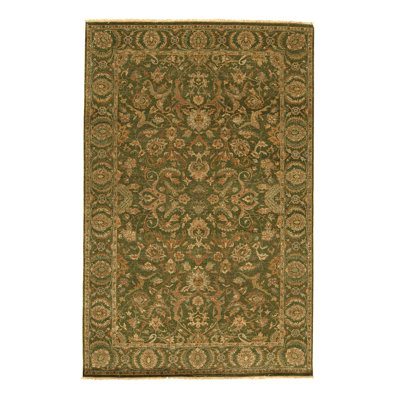 Tapis rectangulaire en laine noué à la main vert / brun